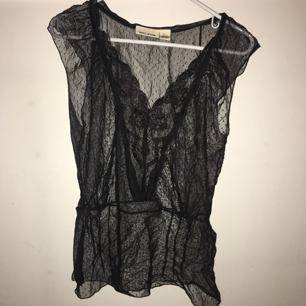 DKNY jeans sheer lace top